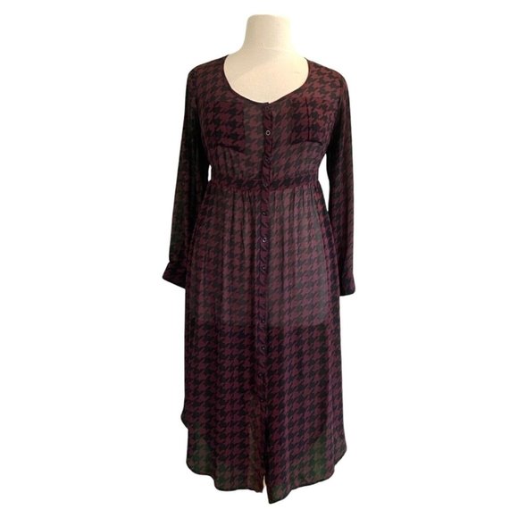 Torrid Long Sleeve Scoop Neck Burgundy Houndstooth Chiffon Button Tunic Size 1X - Picture 3 of 7